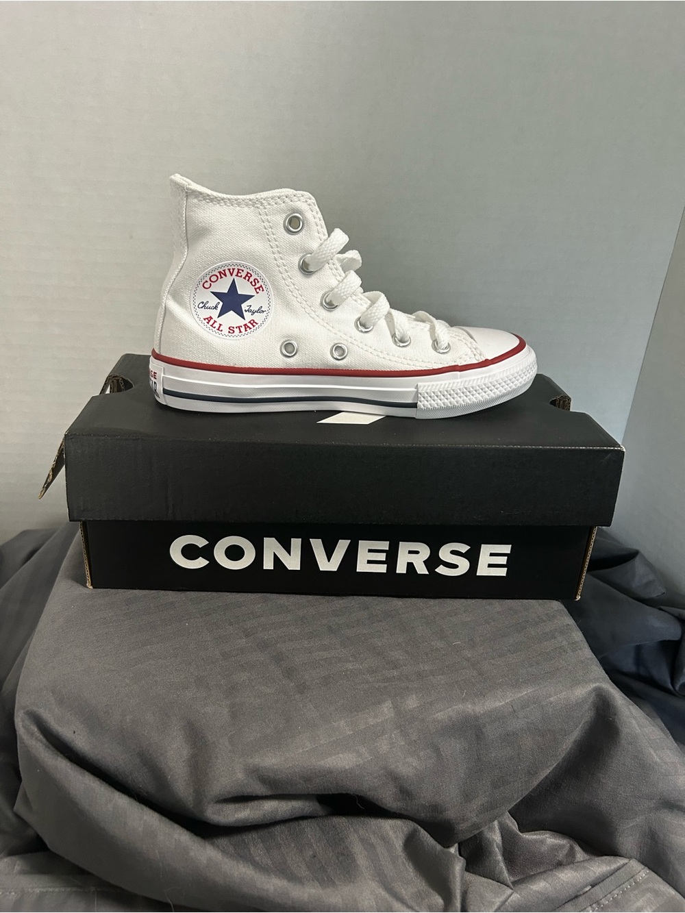Converse All Star High Top Sneakers White with Red and Navy Accents